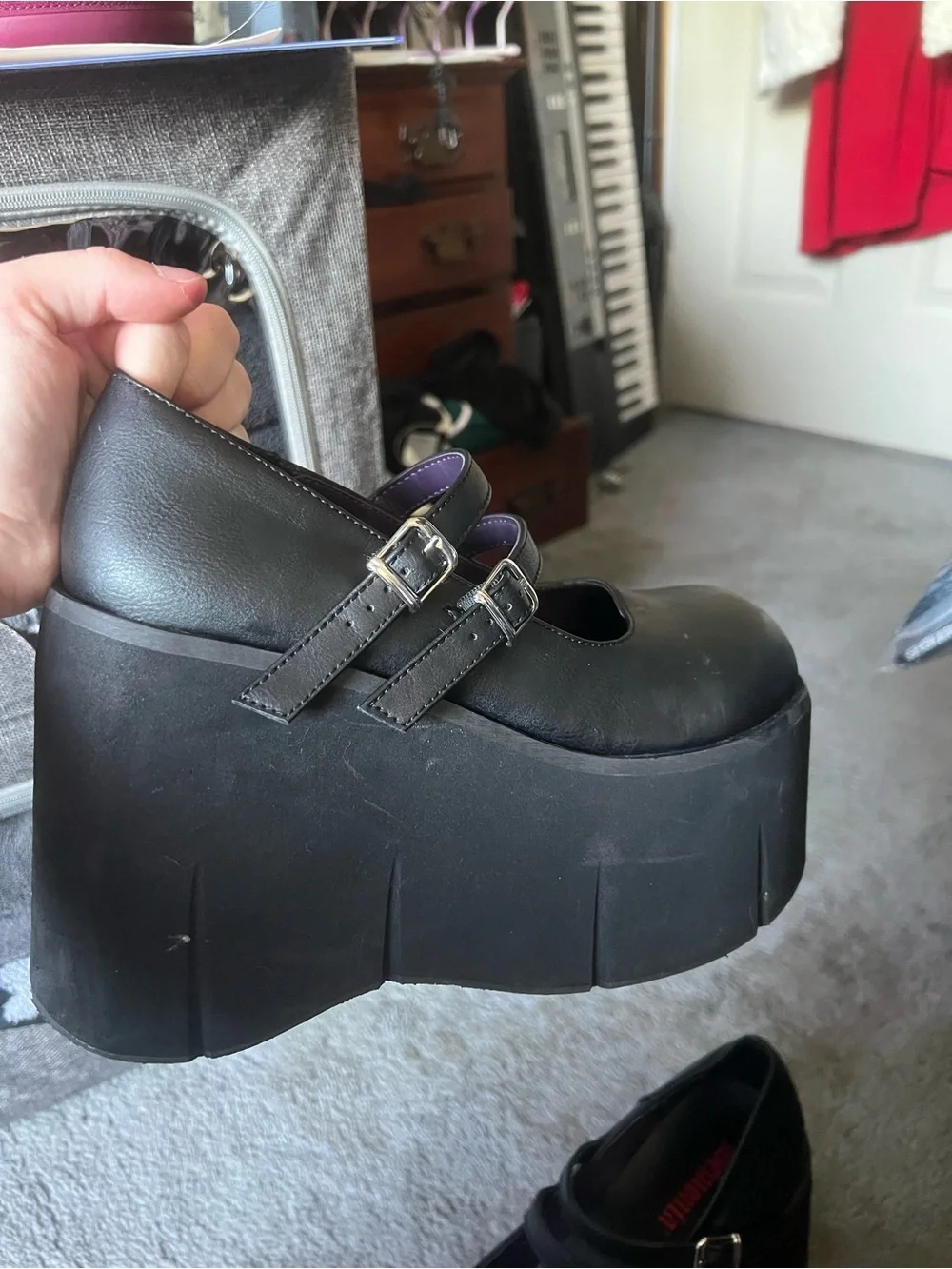 Demonia Black Platform Mary Jane Double-Strap Heels
